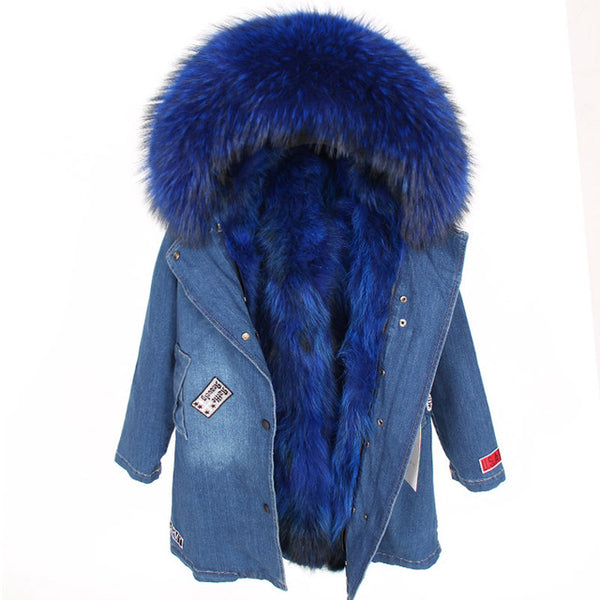 Women Parkas Real Natural Fur Winter Parka Raccoon Fur Collar Fox Fur Liner Jacket Coat
