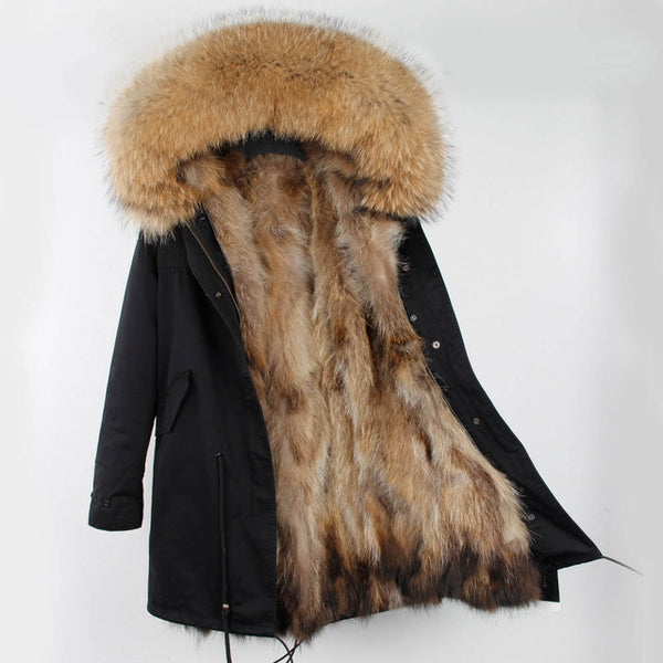 Women Parkas Real Natural Fur Winter Parka Raccoon Fur Collar Fox Fur Liner Jacket Coat
