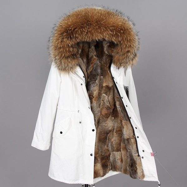 Women Parkas Real Natural Fur Winter Parka Raccoon Fur Collar Fox Fur Liner Jacket Coat