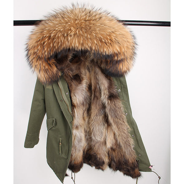 Women Parkas Real Natural Fur Winter Parka Raccoon Fur Collar Fox Fur Liner Jacket Coat