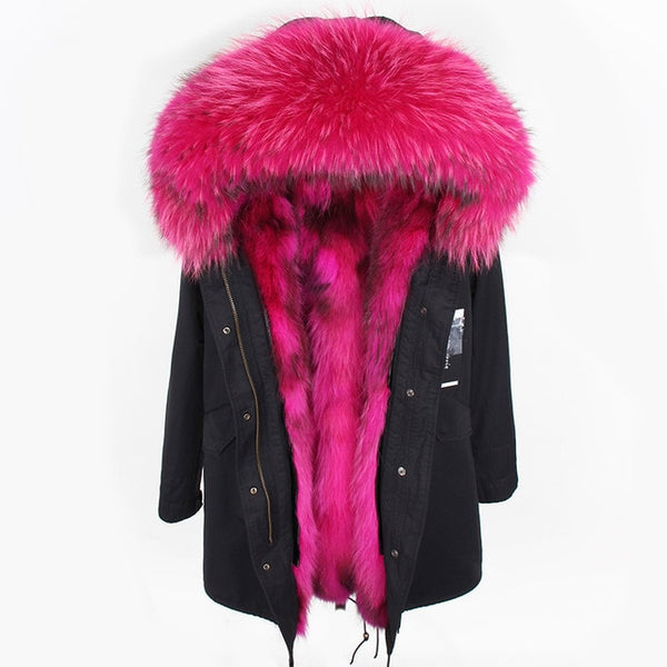 Women Parkas Real Natural Fur Winter Parka Raccoon Fur Collar Fox Fur Liner Jacket Coat