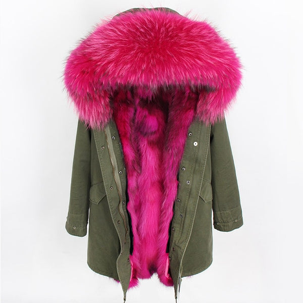 Women Parkas Real Natural Fur Winter Parka Raccoon Fur Collar Fox Fur Liner Jacket Coat