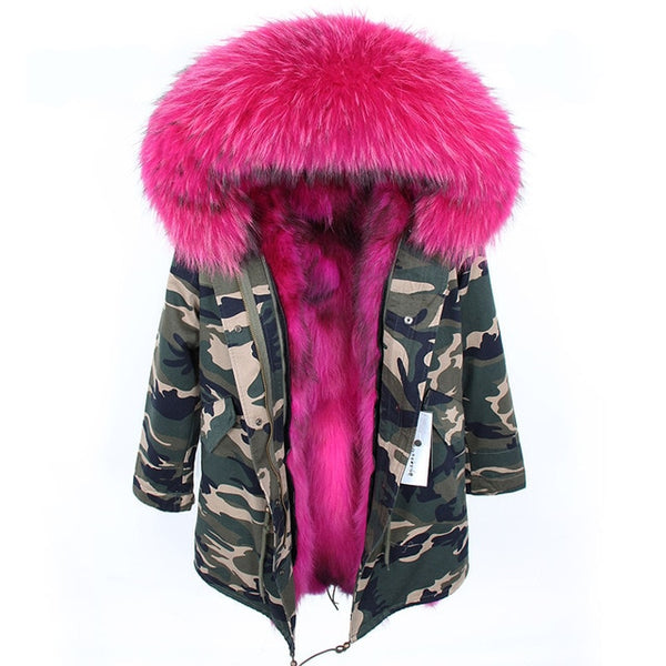 Women Parkas Real Natural Fur Winter Parka Raccoon Fur Collar Fox Fur Liner Jacket Coat
