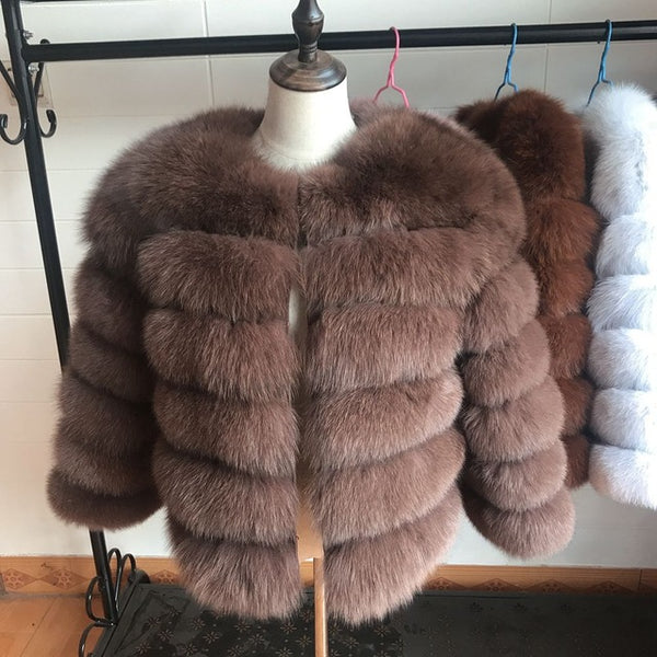 2019 55CM New Women Warm Real Fox Fur Coat Short Winter Fur Jacket Outerwear Natural Blue Fox Fur Coats for Women Hot Promotion