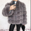 100% true fur coat Women's warm and stylish natural fox fur jacket vest Stand collar long sleeve leather coat Natural fur coats