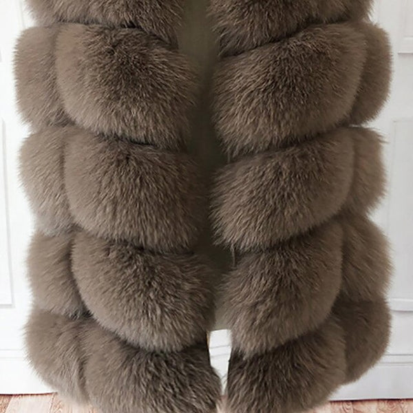 100% true fur coat Women's warm and stylish natural fox fur jacket vest Stand collar long sleeve leather coat Natural fur coats