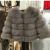 FURSARCAR 2019 Fashion Dark Gray Coat Short Real Fur Coat Women Natural Fox Fur Coats Winter Nine Quarter Sleeves Warm Clothing