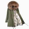 Fashion women's rabbit fur lining hooded long  coat parkas outwear army green Large raccoon fur collar winter jacket DHL