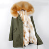 Fashion women's rabbit fur lining hooded long  coat parkas outwear army green Large raccoon fur collar winter jacket DHL