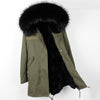 Fashion women's rabbit fur lining hooded long  coat parkas outwear army green Large raccoon fur collar winter jacket DHL