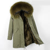 Fashion women's rabbit fur lining hooded long  coat parkas outwear army green Large raccoon fur collar winter jacket DHL