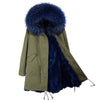 Fashion women's rabbit fur lining hooded long  coat parkas outwear army green Large raccoon fur collar winter jacket DHL