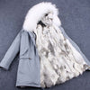 Fashion women's rabbit fur lining hooded long  coat parkas outwear army green Large raccoon fur collar winter jacket DHL