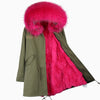 Fashion women's rabbit fur lining hooded long  coat parkas outwear army green Large raccoon fur collar winter jacket DHL