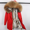 Fashion women's rabbit fur lining hooded long  coat parkas outwear army green Large raccoon fur collar winter jacket DHL