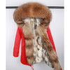 Fashion women's rabbit fur lining hooded long  coat parkas outwear army green Large raccoon fur collar winter jacket DHL
