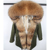 Fashion women's rabbit fur lining hooded long  coat parkas outwear army green Large raccoon fur collar winter jacket DHL