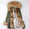 Fashion women's rabbit fur lining hooded long  coat parkas outwear army green Large raccoon fur collar winter jacket DHL