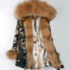 Fashion women's rabbit fur lining hooded long  coat parkas outwear army green Large raccoon fur collar winter jacket DHL