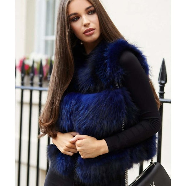 BFFUR 2019 Women Real Raccoon Fur Vest 100% Real Fur Vests Female Autumn Winter Waistcoat Park With Fur Solid Color Fur Coat