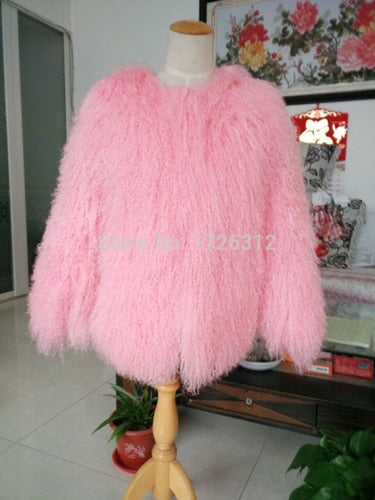 Women real mongolian sheep fur coat ladies leather short style beach wool fur jacket female outerwear