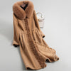 PUDI A18179 women's winter  real wool fur fox collar warm jacket coat lady Long coat jacket overcoat
