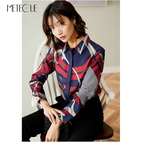 100% Twill Silk Shirt and Blouse Women 2019 Pre Fall Fashion Printed Turn Down Collar Long Sleeve Women Tops 2019 Autumn Winter
