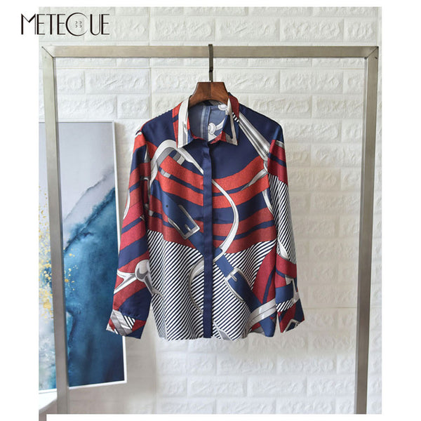 100% Twill Silk Shirt and Blouse Women 2019 Pre Fall Fashion Printed Turn Down Collar Long Sleeve Women Tops 2019 Autumn Winter