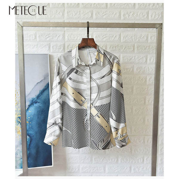 100% Twill Silk Shirt and Blouse Women 2019 Pre Fall Fashion Printed Turn Down Collar Long Sleeve Women Tops 2019 Autumn Winter
