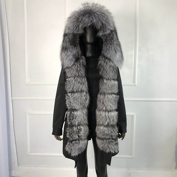 girl parka real fur parka with fox fur big large fox fur collar liner rabbit fur Detachable natural fur coat Female Fox Parkas