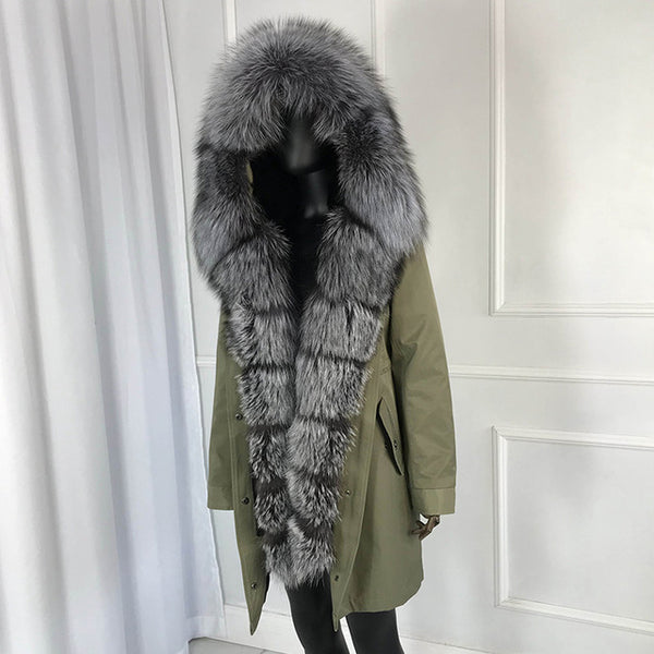 girl parka real fur parka with fox fur big large fox fur collar liner rabbit fur Detachable natural fur coat Female Fox Parkas