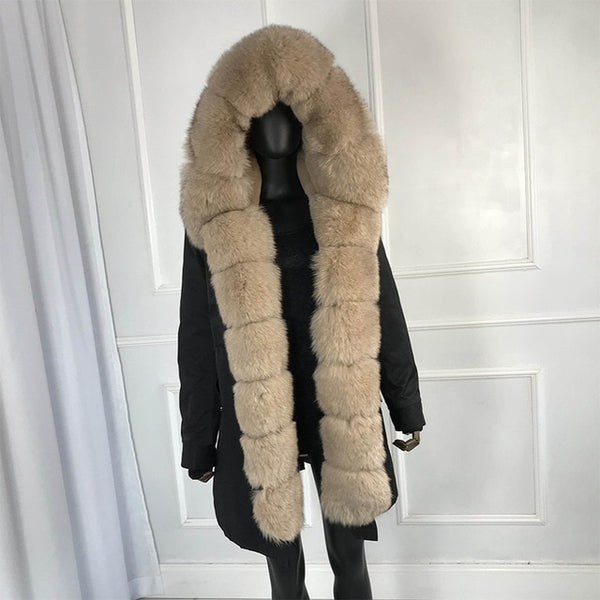 girl parka real fur parka with fox fur big large fox fur collar liner rabbit fur Detachable natural fur coat Female Fox Parkas