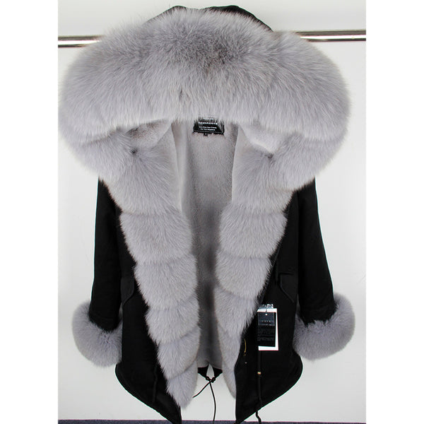 2019 natural real fox fur Jacke coat Real Fox Fur Collar Cuff Hooded Coat Short Parka Long Camouflage winter jacket