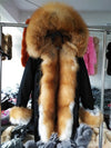 2019 natural real fox fur Jacke coat Real Fox Fur Collar Cuff Hooded Coat Short Parka Long Camouflage winter jacket