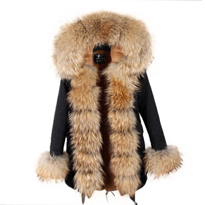 2019 natural real fox fur Jacke coat Real Fox Fur Collar Cuff Hooded Coat Short Parka Long Camouflage winter jacket