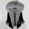 2019 natural real fox fur Jacke coat Real Fox Fur Collar Cuff Hooded Coat Short Parka Long Camouflage winter jacket