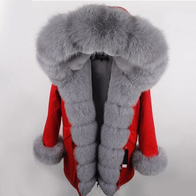 2019 natural real fox fur Jacke coat Real Fox Fur Collar Cuff Hooded Coat Short Parka Long Camouflage winter jacket