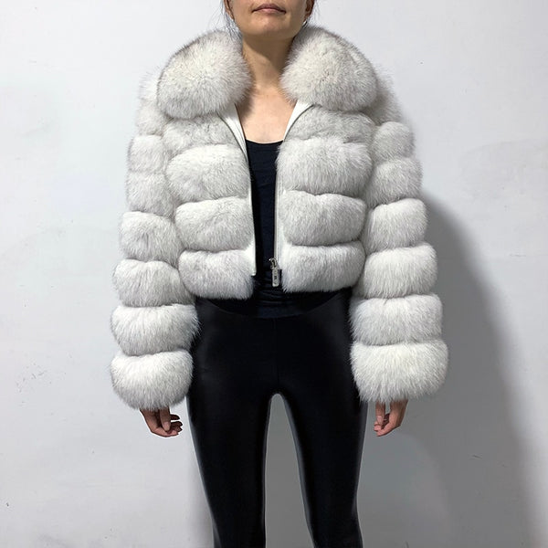 rf1982 New Arrival Woman's Real Fox Fur Coat Short Style Slim Fit Zipper Fashion Real Fur Jacket