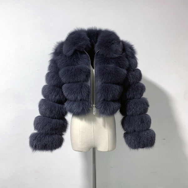 rf1982 New Arrival Woman's Real Fox Fur Coat Short Style Slim Fit Zipper Fashion Real Fur Jacket