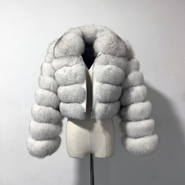 rf1982 New Arrival Woman's Real Fox Fur Coat Short Style Slim Fit Zipper Fashion Real Fur Jacket
