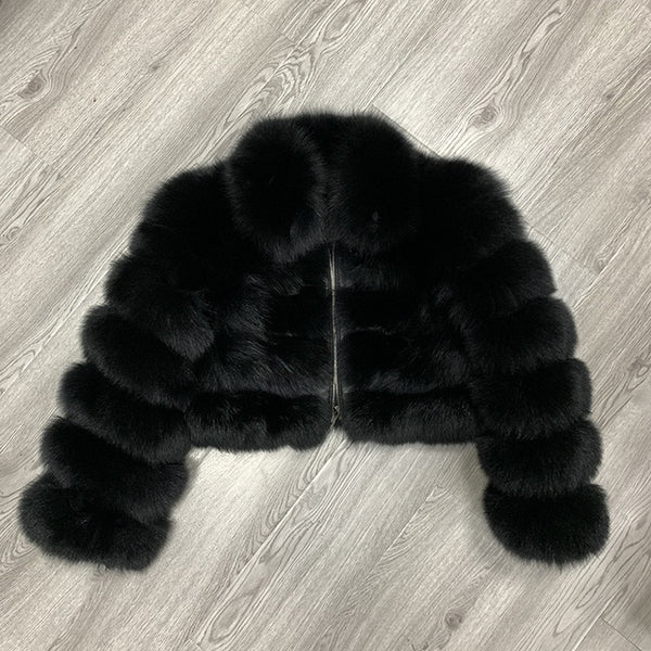 rf1982 New Arrival Woman's Real Fox Fur Coat Short Style Slim Fit Zipper Fashion Real Fur Jacket