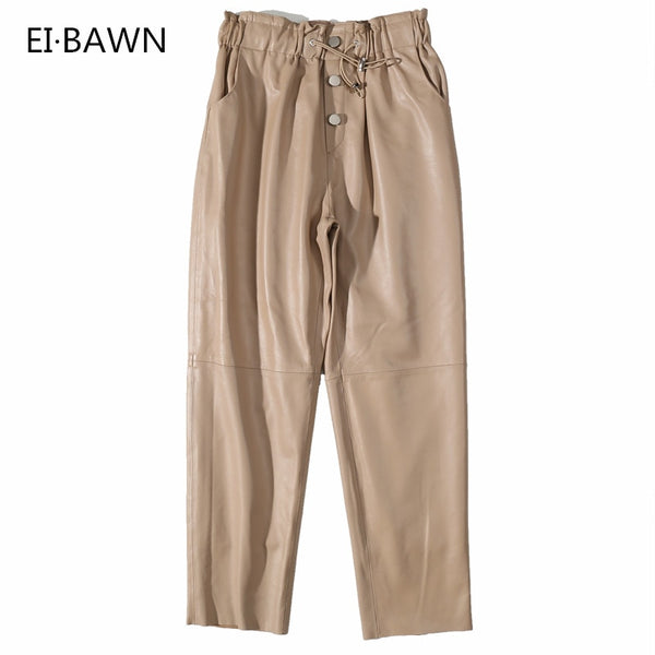 Leather Pants Women Streetwear Black White Leather Trousers Fleece Pants Women Patent Genuine Leather Pants Winter Pants Women