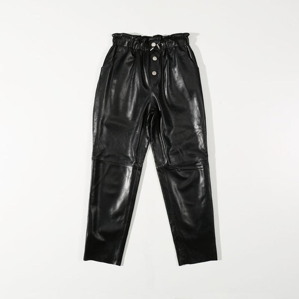 Leather Pants Women Streetwear Black White Leather Trousers Fleece Pants Women Patent Genuine Leather Pants Winter Pants Women