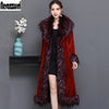 Nerazzurri Luxury runway coat women 2019 winter red furry faux fur coat women with fox fur collar plus size overcoat 5xl 6xl 7xl