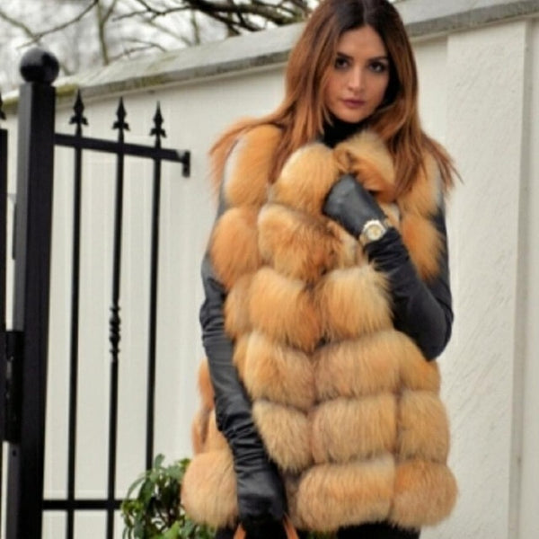2019ladies new red fox fur vest natural fox fur real fox fur vest casual fashion warm autumn and winter European street style