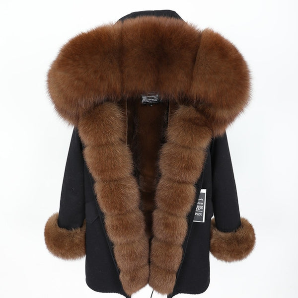 MaoMaoKong natural real fox fur Jacke coat Real Fox Fur Collar Cuff Hooded Coat Short Parka Long Camouflage winter jacket