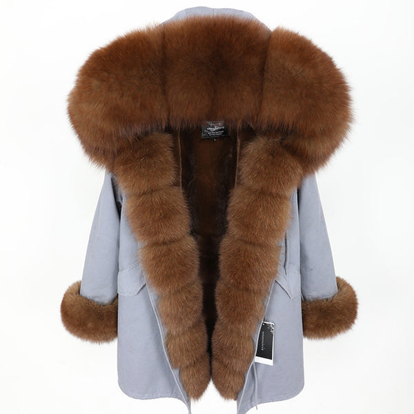 MaoMaoKong natural real fox fur Jacke coat Real Fox Fur Collar Cuff Hooded Coat Short Parka Long Camouflage winter jacket
