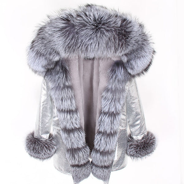 MaoMaoKong natural real fox fur Jacke coat Real Fox Fur Collar Cuff Hooded Coat Short Parka Long Camouflage winter jacket