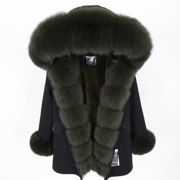 MaoMaoKong natural real fox fur Jacke coat Real Fox Fur Collar Cuff Hooded Coat Short Parka Long Camouflage winter jacket