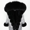 MaoMaoKong natural real fox fur Jacke coat Real Fox Fur Collar Cuff Hooded Coat Short Parka Long Camouflage winter jacket